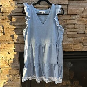 Loft Light Blue Sleeveless Dress with Eyelet Trim 🌼 size small